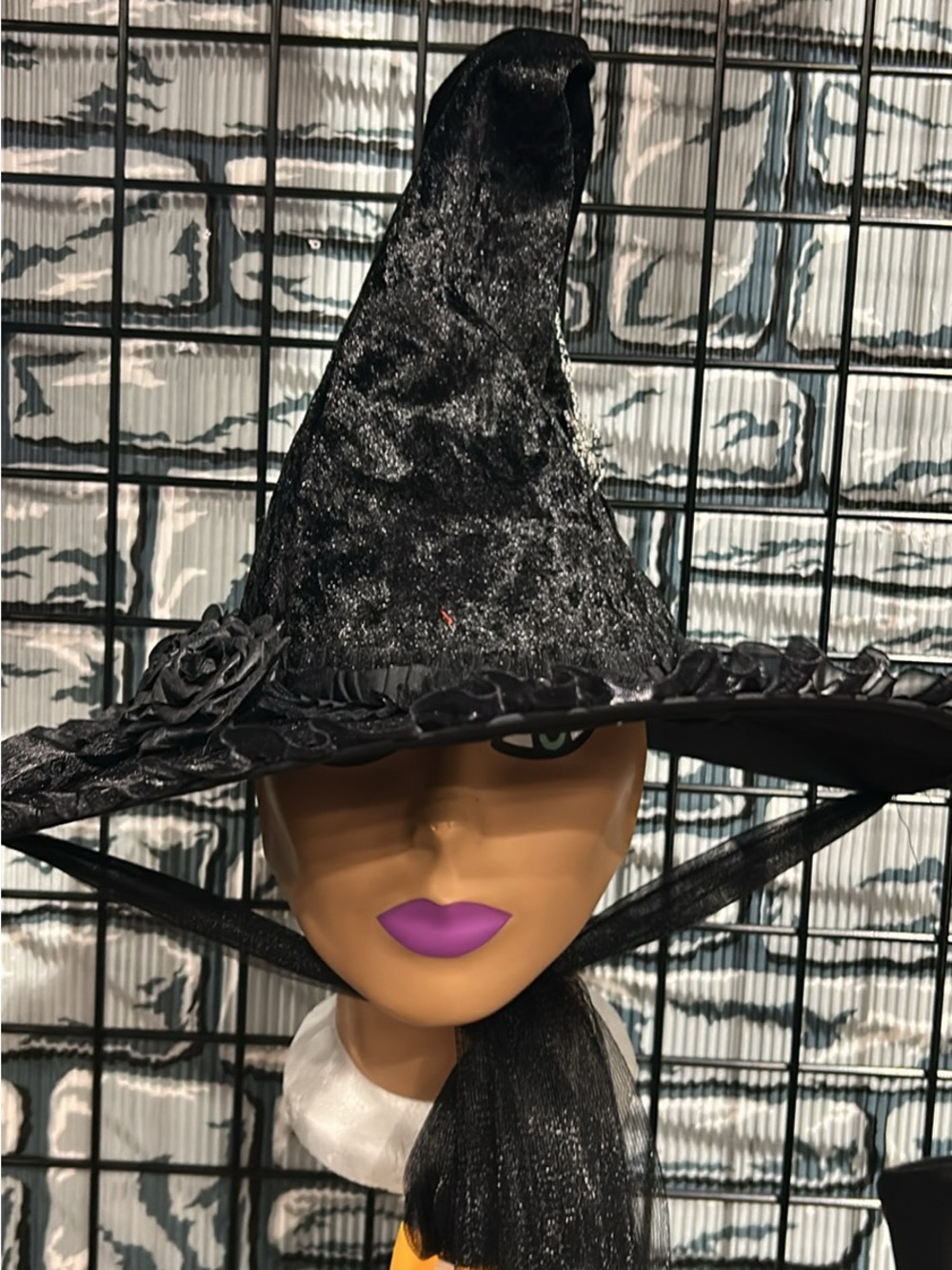 Black Velvet Witch Hat for Women - Classic Halloween Accessory